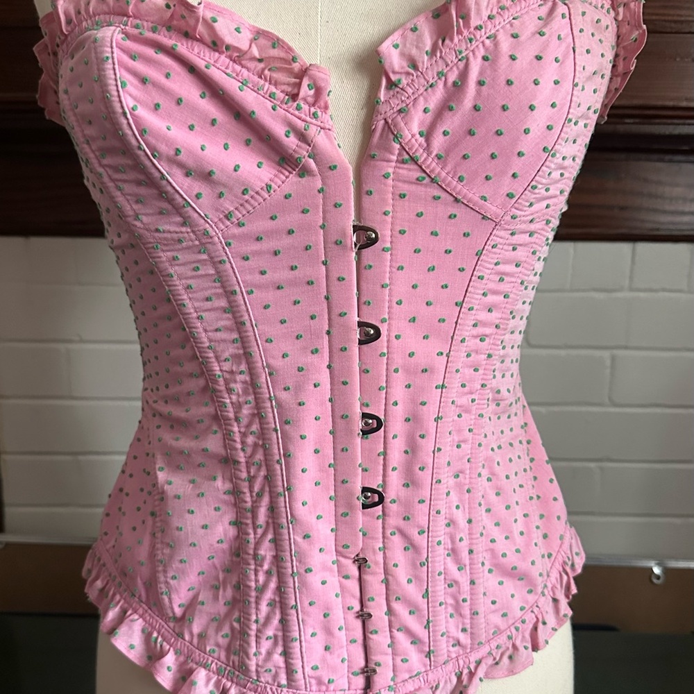 Agent Provocateur Pink-Green Polka Dot Corset Top